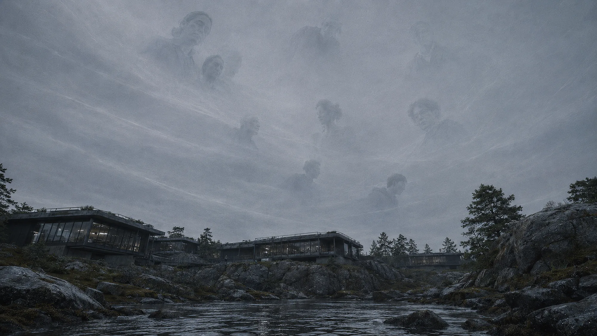 Human forms emerge above the Biological Reserve, not yet existing as separate figures.