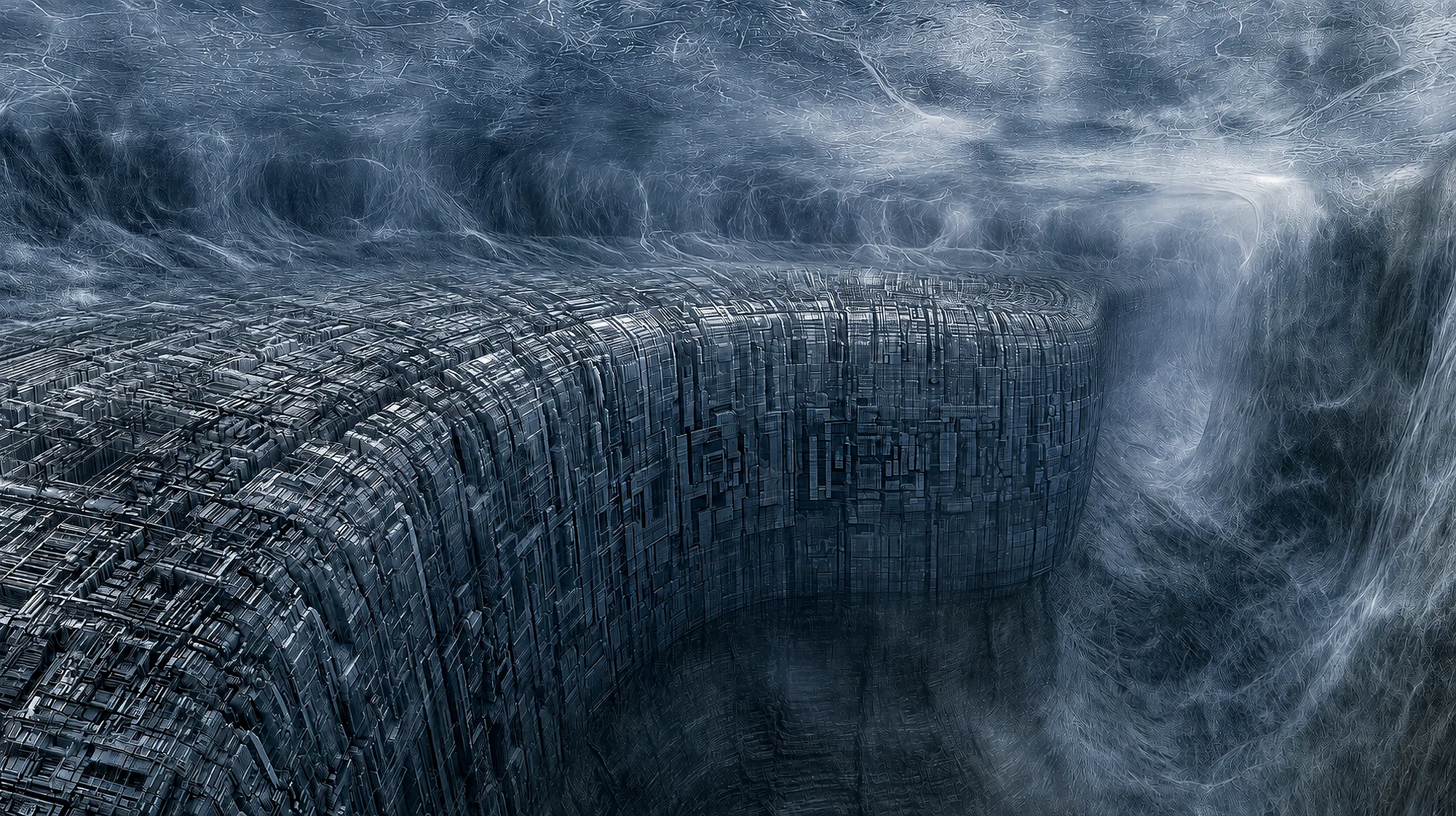 A colossal crystalline form curves into the depths, filling CONTINUUM with repeating geometry.